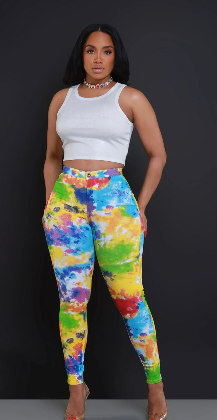 Tie Dye High Rise Stretchy Skinny Jeans